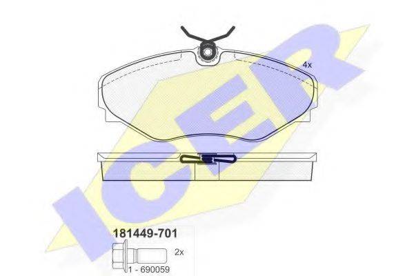 Комплект гальмівних колодок, дискове гальмо ICER 181449-701