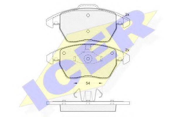 Комплект гальмівних колодок, дискове гальмо ICER 181637