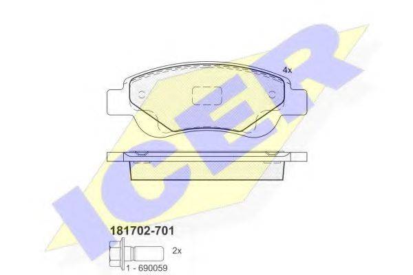 Комплект гальмівних колодок, дискове гальмо ICER 181702-701