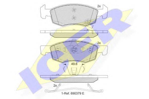 Комплект гальмівних колодок, дискове гальмо ICER 182223