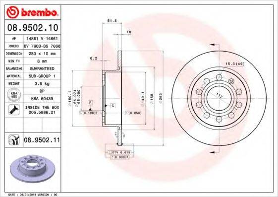 Тормозной диск BREMBO 08.9502.11