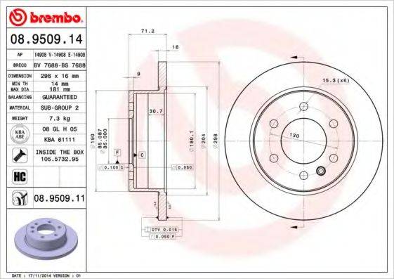 Тормозной диск BREMBO 08.9509.14