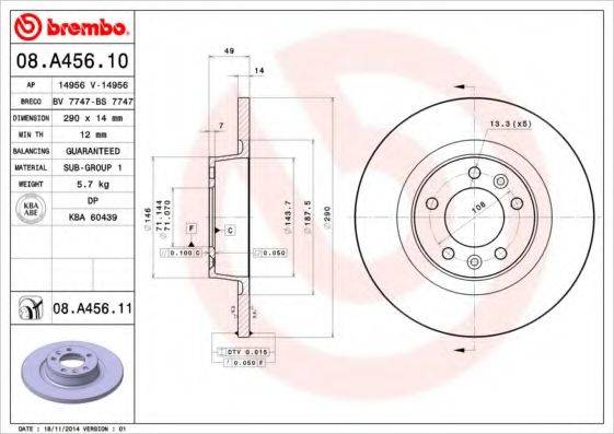 Тормозной диск BREMBO 08.A456.10