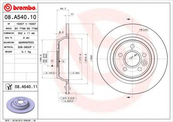 Тормозной диск BREMBO 08.A540.11