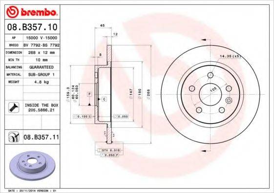 Тормозной диск BREMBO 08.B357.10