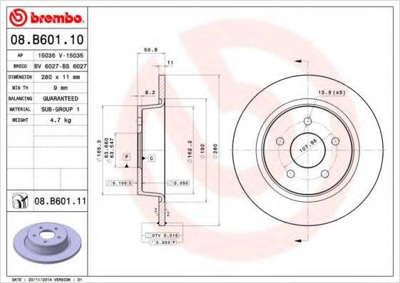 Тормозной диск BREMBO 08.B601.11