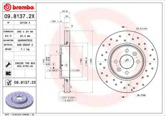 Тормозной диск BREMBO 09.8137.2X