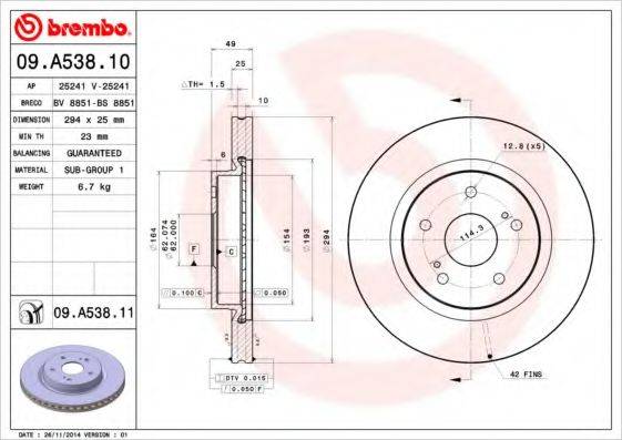 гальмівний диск BREMBO 09.A538.10