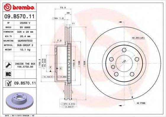 Тормозной диск BREMBO 09.B570.11