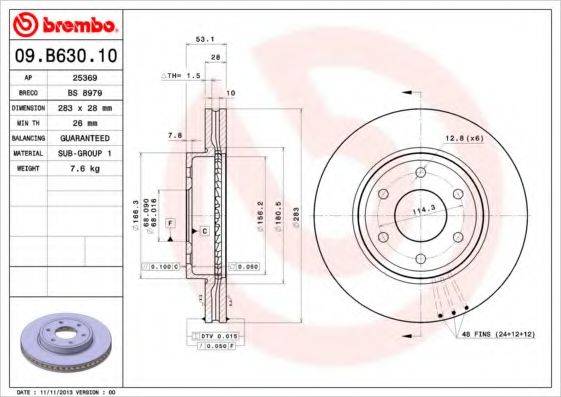 гальмівний диск BREMBO 09.B630.10