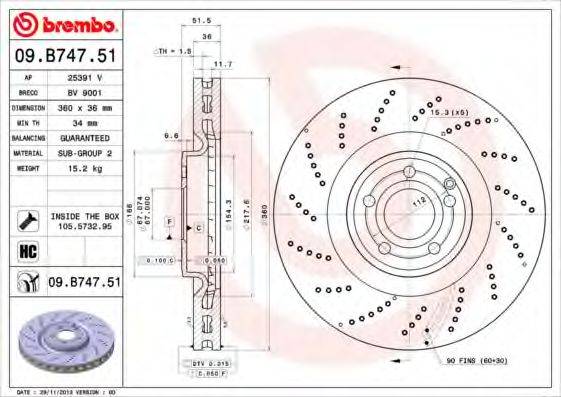 Тормозной диск BREMBO 09.B747.51