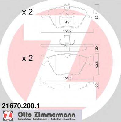 Комплект гальмівних колодок, дискове гальмо ZIMMERMANN 21670.200.1
