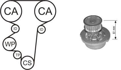 К-кт ГРМ (ремень + 3 ролика + помпа + крепление) Opel Astra G,Corsa C 1.4/1.6 98- airtex wpk-144602