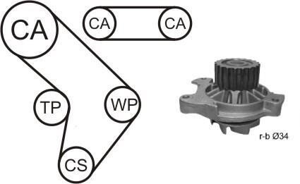 К-кт. ГРМ (помпа + 2 ремня + ролик + крепление) VW T4 2.4d airtex wpk-9274r06