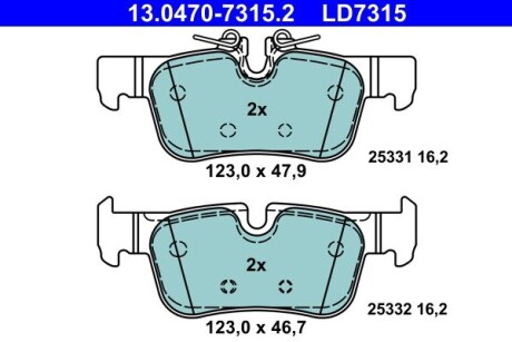 Тормозные колодки (задние) BMW 2 (F44/46)/ i3 (I01)X1 (F48)/X2 (F39)/ Mini Clubman (F54) 13- Ceramic ate 13.0470-7315.2