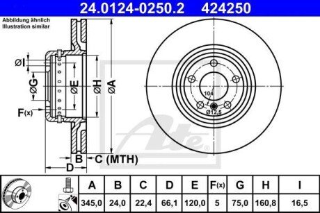 Диск гальмівний (задній) BMW 1 (F20/F21)/3 (F30/F31)/4 (F32/F36) 11- (345x24) B37/N13/N47/N55 ate 24.0124-0250.2