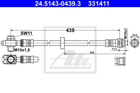 Шланг гальмівний AUDI A3 01- /L+P/ ate 24514304393