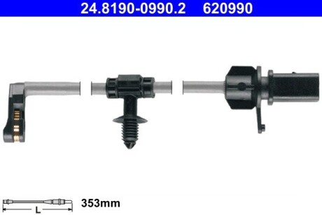 Датчик износа тормозных колодок (задних) Audi A6/A7/E-tron/Q5 16- (L=353mm) ate 24.8190-0990.2