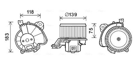 Вентилятор обігрівача салону Citroen Nemo Peugeot Bipper Fiat Qubo 1,3HDI 08> Punto 1,4i 07> man AC+/- AVA ava cooling ft8431