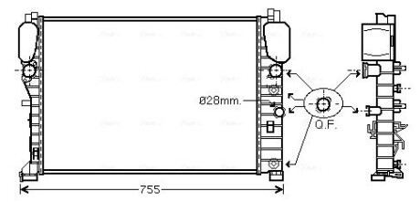 Радиатор охлаждения двигателя MB E211 200 komp 220-270 CDI MT/AT AC+/- AVA ava cooling msa2394