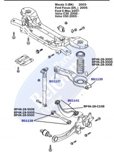 Сайлентблок важеля (заднього/всередині) Mazda 3/Ford Focus/Volvo c30 (33.4x12x49.7x55.2) (під пружину) belgum parts bg1137 (фото 1)