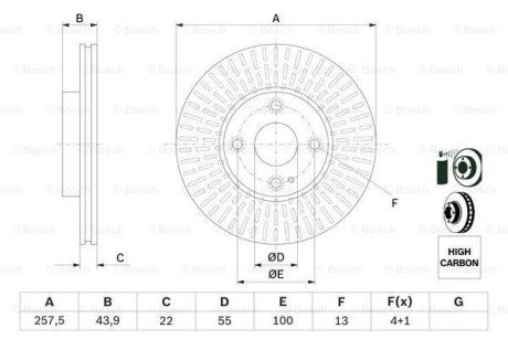 Диск гальм. передн. MAZDA 2 14- bosch 0986479E56