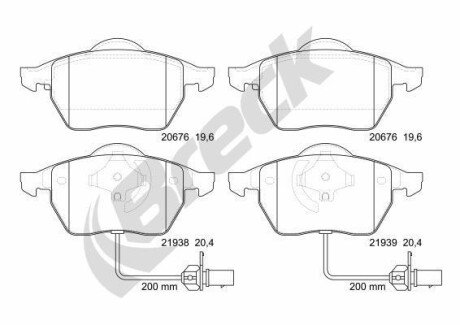 Колодки гальмівні (передні) Skoda Superb/VW Passat 95- breck 21938 00 701 10