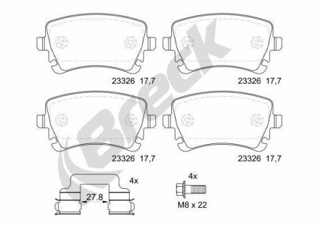 Колодки гальмівні (задні) VW T5 03- (TRW) breck 23326 00 702 00