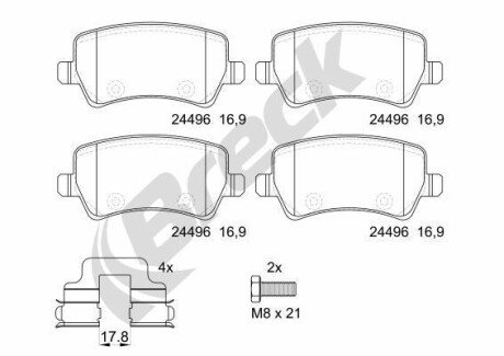 Колодки гальмівні (задні) Land Rover Range Rover 11-/Volvo S80/V70 06- (TRW) breck 24496 00 702 00