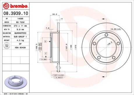 Диск гальмівний brembo 08.3939.10