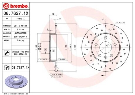 Тормозной диск brembo 08.7627.1X