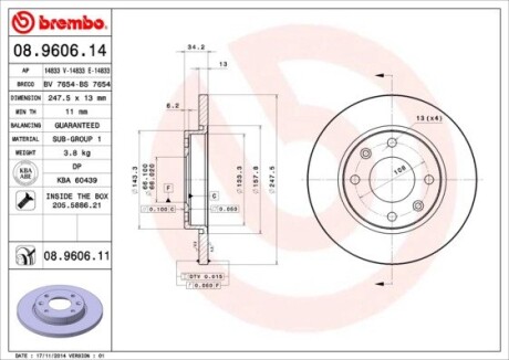 Тормозной диск brembo 08.9606.14