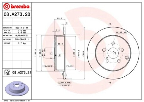 Гальмівний диск brembo 08.A273.21