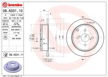 Гальмівний диск brembo 08.A331.10