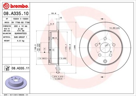 Гальмівний диск brembo 08.A335.11