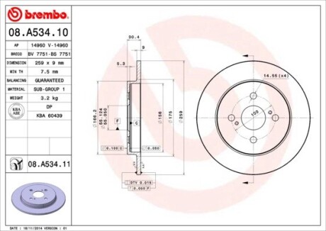 Гальмівний диск brembo 08.A534.10