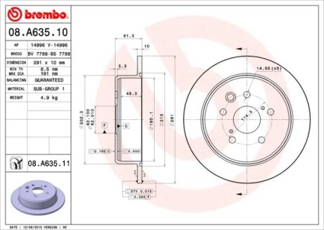 Гальмівний диск brembo 08.A635.11