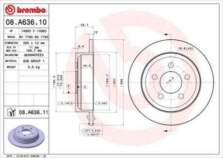 Гальмівний диск brembo 08.A636.10