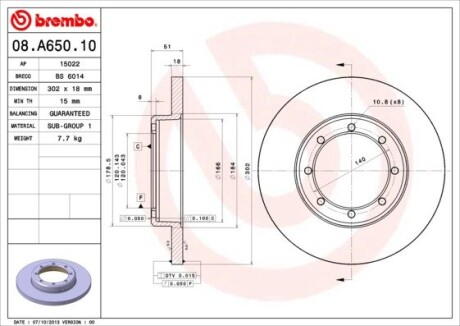 Гальмівний диск brembo 08.A650.10