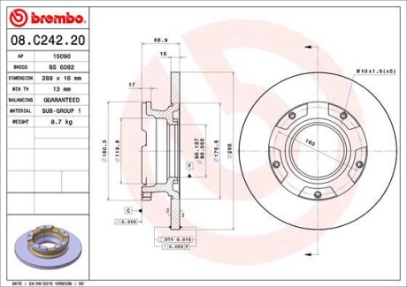 Гальмівний диск brembo 08.C242.20