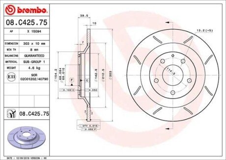 Гальмівний диск brembo 08.C425.75