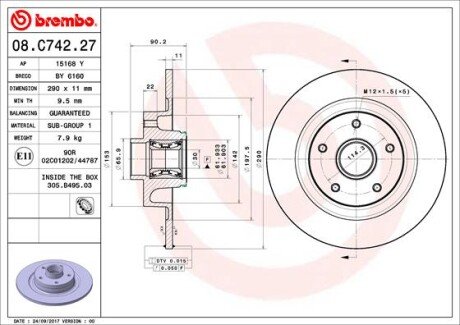 Гальмівний диск brembo 08.C742.27