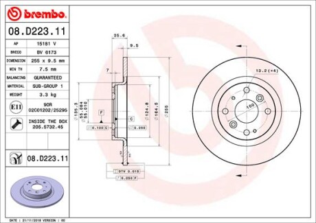 Гальмівний диск brembo 08D22311 (фото 1)