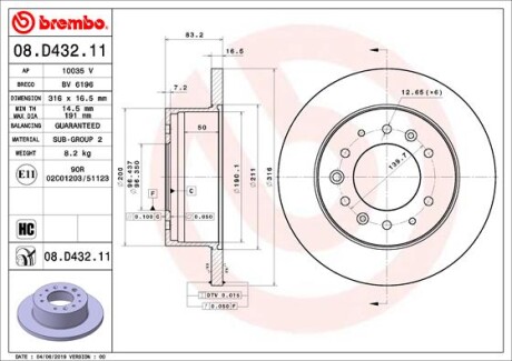 Гальмівний диск brembo 08.D432.11