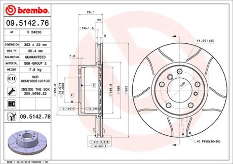 Гальмівний диск brembo 09.5142.76