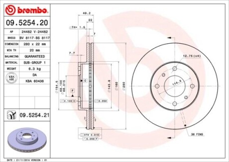 Тормозной диск brembo 09.5254.20