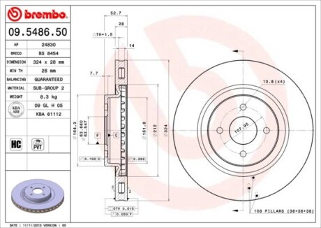 Гальмівний диск brembo 09.5486.50