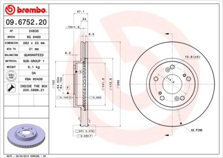 Гальмівний диск brembo 09.6752.20