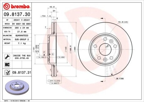 Гальмівний диск brembo 09.8137.31