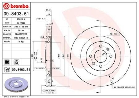 Гальмівний диск brembo 09.8403.51